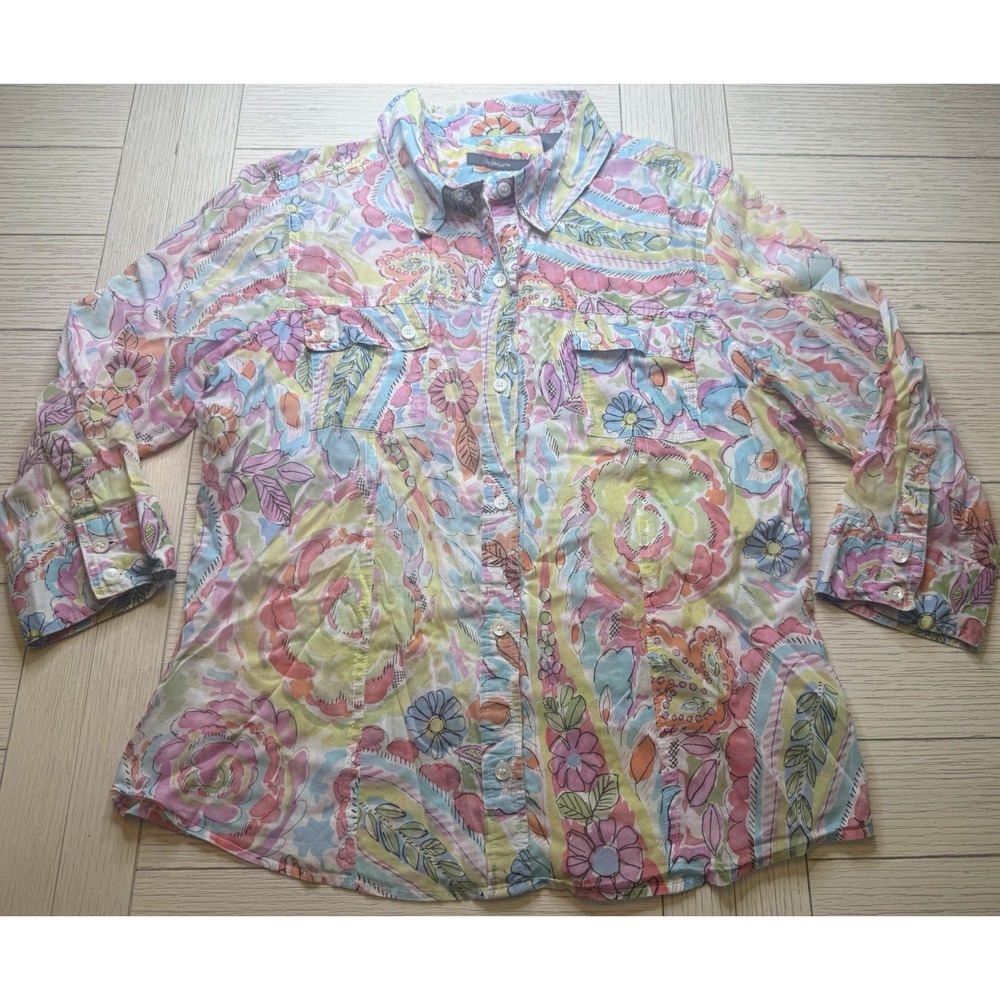 Liz Claiborne Floral Pastel Print Button Down Casual Shirt Women's‎ Sz XL